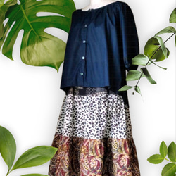 アニマル柄×和柄×ペーズリー柄　三段ティアードスカート 4枚目の画像