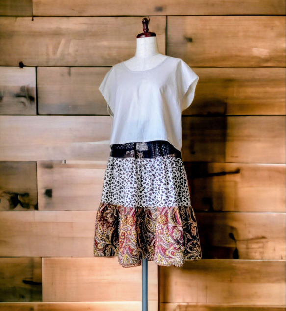 アニマル柄×和柄×ペーズリー柄　三段ティアードスカート 3枚目の画像