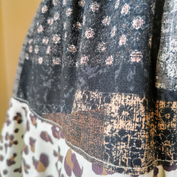 アニマル柄×和柄×ペーズリー柄　三段ティアードスカート 6枚目の画像