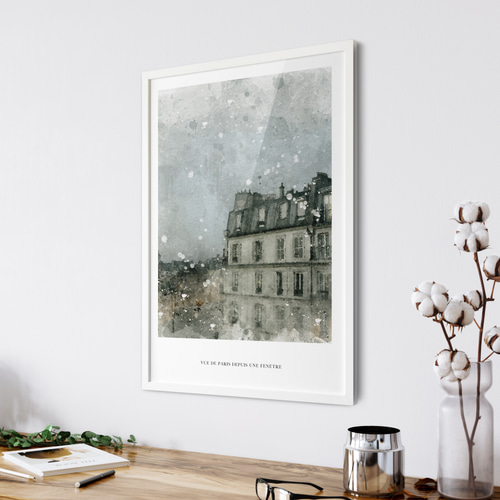 窓から見たパリの風景 グレー 水彩画】インテリア アート