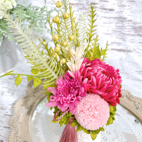 フラワーアレンジ 特大 造花無し フラワーアレンジメント プリザーブドフラワー 大輪の菊の仏花アレンジ（ワインレッド）2個1セット プリザーブド