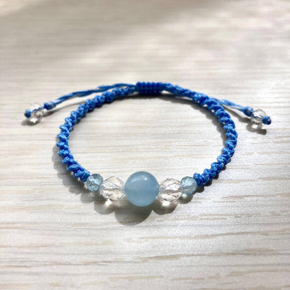 アクアマリン×水晶ブレスレット ゴムブレスレット カットビーズ