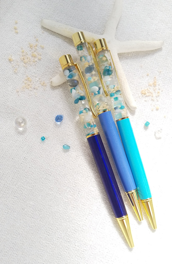 【海の宝石】ハーバリウムボールペン ガラスビーズ 青ボールペン 誕生日プレゼント 6枚目の画像