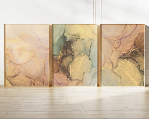 アートポスター 抽象画 ゴールド グリーン ピンク モダンアート 北欧