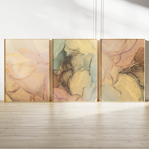 アートポスター 抽象画 ゴールド グリーン ピンク 北欧風 モダン