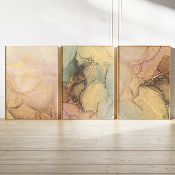 アートポスター 抽象画 ゴールド グリーン ピンク 北欧風 モダン