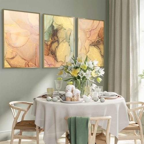 アートポスター 抽象画 ゴールド グリーン ピンク モダンアート 北欧