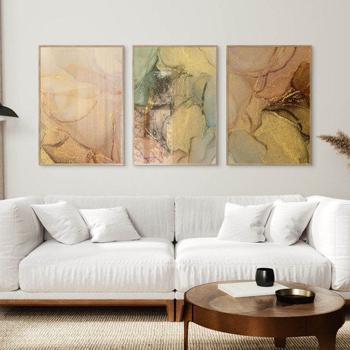アートポスター 抽象画 ゴールド グリーン ピンク 北欧風 モダン