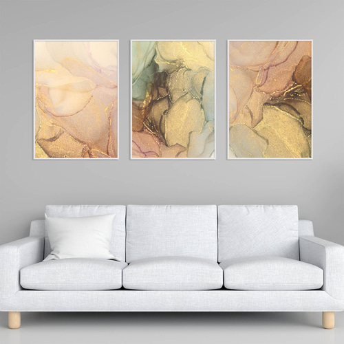 アートポスター 抽象画 ゴールド グリーン ピンク 北欧風 モダン