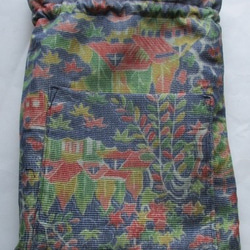 ７１８１　花柄の着物で作った巾着袋＃送料無料 9枚目の画像