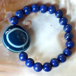 スカイブルーの天珠さん‼️ 青い羊眼板天珠さんの ブレスレット 3枚目の画像