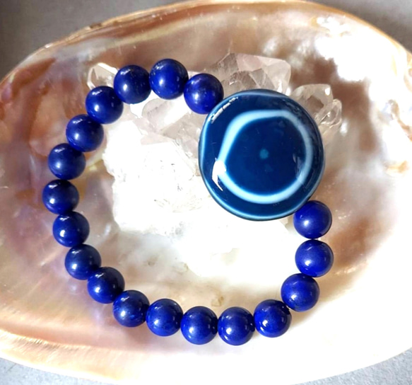 スカイブルーの天珠さん‼️ 青い羊眼板天珠さんの ブレスレット 2枚目の画像