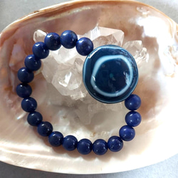 スカイブルーの天珠さん‼️ 青い羊眼板天珠さんの ブレスレット 1枚目の画像