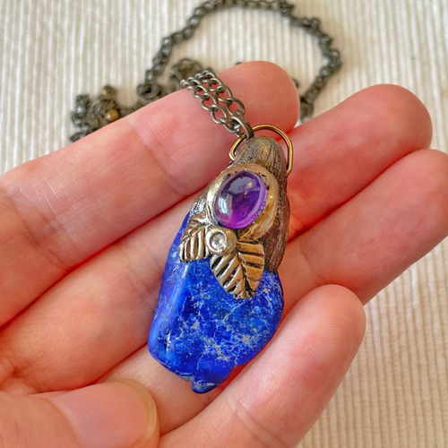 ラピスラズリxアメジスト】冒険者のお守りペンダント ネックレス