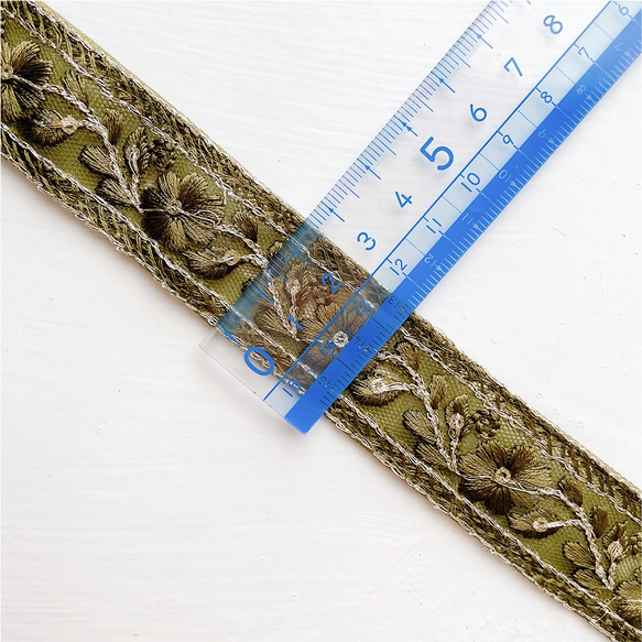 [ 398 ] インド刺繍 リボン 緑 グリーン 花柄 幅:2.5cm 4枚目の画像
