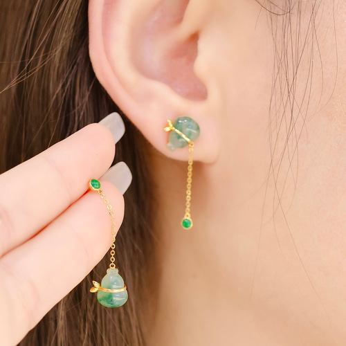 ひょうたんモチーフ ヒスイアンバランスピアスk18 | angeloawards.com