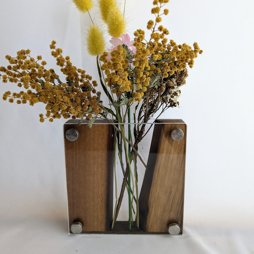 世界にひとつだけのドライフラワーベース ウォールナット 花瓶 無垢