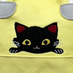 加厚棉質迷你手提包，內袋繡有黑貓&lt;黃色&gt; [免運費] 第3張的照片