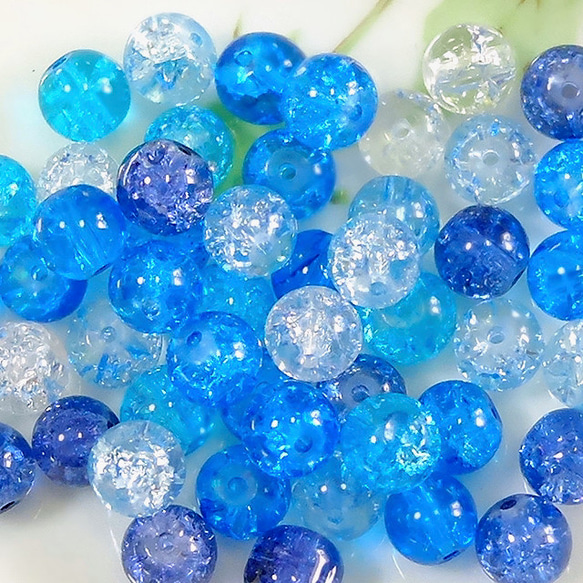 クラックガラスビーズ ブルーミックス 8mm 30g 50個前後 C-6-1 ビーズ  
