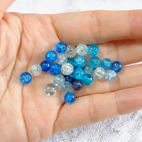 クラックガラスビーズ ブルーミックス 6mm 30g 100個前後 C-6-1 ビーズ  