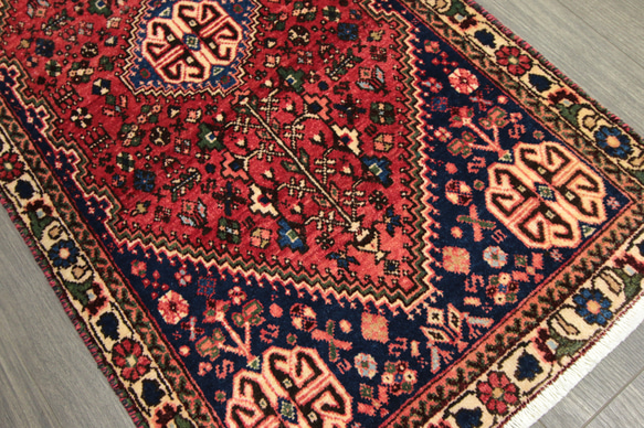 ペルシャ絨毯　ハマダン　オールド手織り絨毯　部族絨毯　トライバルラグ　ヴィンテージ　59x106cm　＃165 4枚目の画像