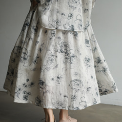 優しく揺れる、ゆるふわギャザースカート　バラー柄　麻のロングスカート　裏地付き　230610-1 6枚目の画像