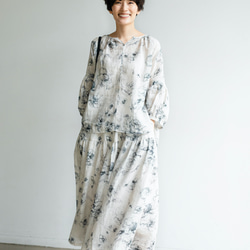 優しく揺れる、ゆるふわギャザースカート　バラー柄　麻のロングスカート　裏地付き　230610-1 7枚目の画像