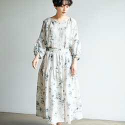 優しく揺れる、ゆるふわギャザースカート　バラー柄　麻のロングスカート　裏地付き　230610-1 8枚目の画像