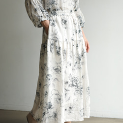 優しく揺れる、ゆるふわギャザースカート　バラー柄　麻のロングスカート　裏地付き　230610-1 2枚目の画像