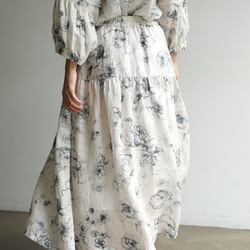 優しく揺れる、ゆるふわギャザースカート　バラー柄　麻のロングスカート　裏地付き　230610-1 5枚目の画像