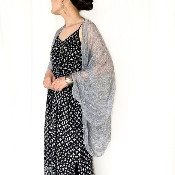 【人気】夏物\\エアリーリネン100% //クシュふわHAORI  2WAY ( NAVY ) 5枚目の画像