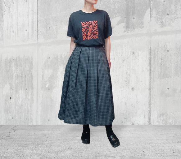 タータンチェック　フレアプリーツロングスカート:green 2枚目の画像
