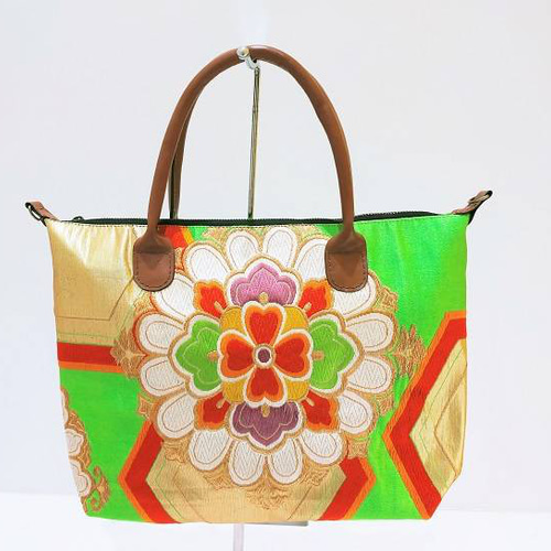 着物帯リメイクバッグ☆帯アップサイクル☆MAY522-01☆緑、グリーン