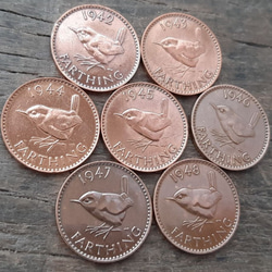 7個 イギリス 1942~48年 ブロンズ ジョージ王 ファジング 英国コイン  小鳥デザイン 本物 宜しくお願いします 1枚目の画像