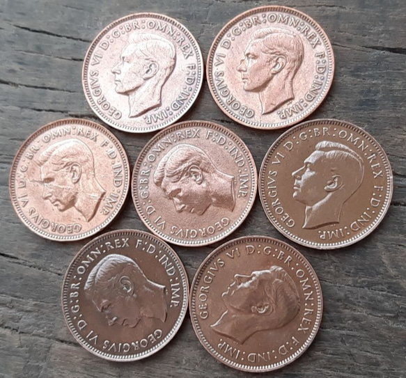 7個 イギリス 1942~48年 ブロンズ ジョージ王 ファジング 英国コイン  小鳥デザイン 本物 宜しくお願いします 2枚目の画像