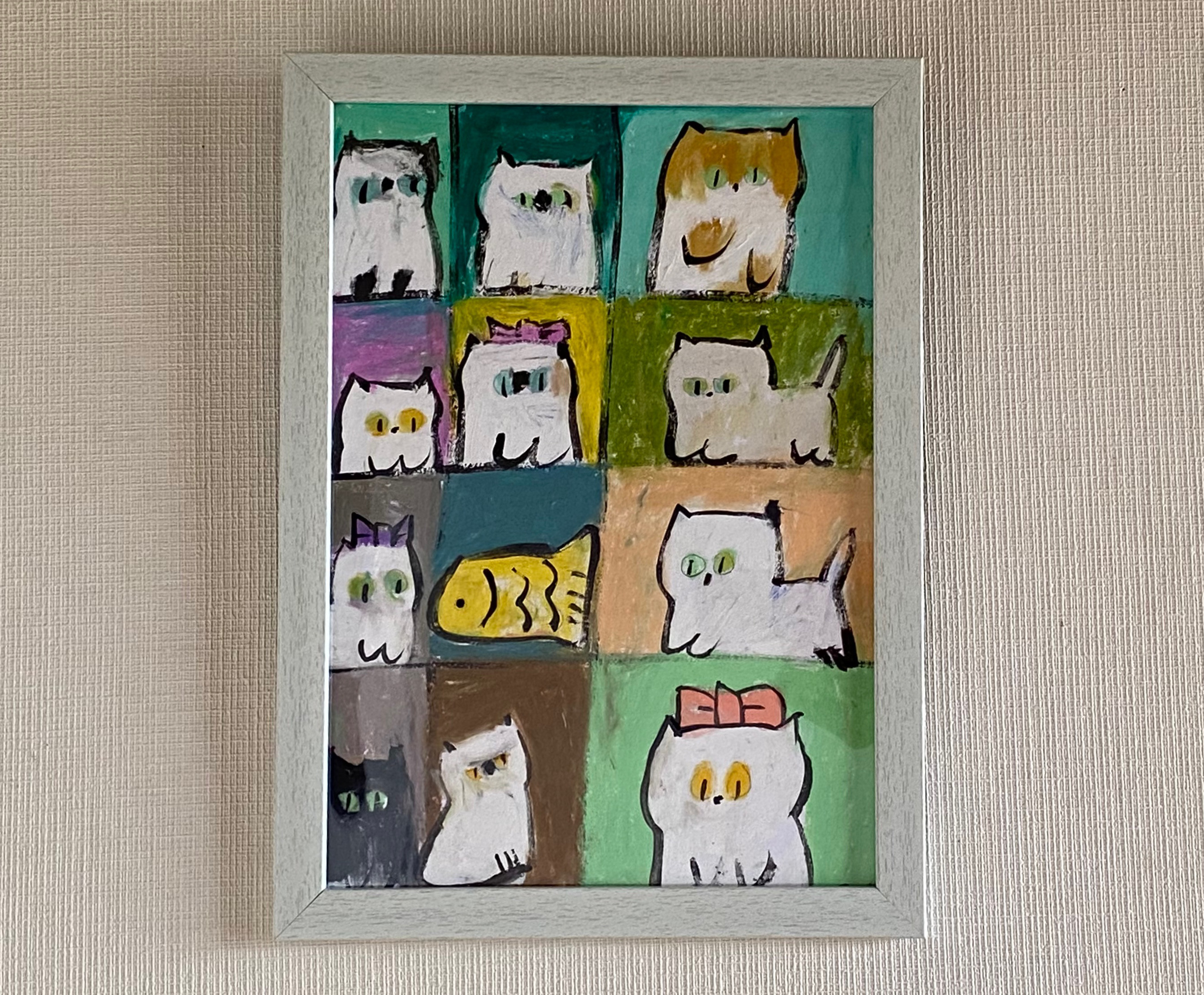 週間売れ筋 絵画。壁掛け原画【可愛い猫たち】 絵画/タペストリ