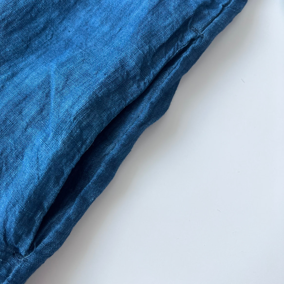 【2023夏新作】100%リネン＊伝統的な藍染め/ろうけつ染め＊Iライン半袖ロングワンピース＊ブルー*O-46ZB 11枚目の画像