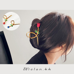 バンスクリップ 薔薇 髪飾り 2色 韓国 浴衣 ヘアクリップ ヘアアクセサリー ローズ アレンジ -Melon.kk 1枚目の画像