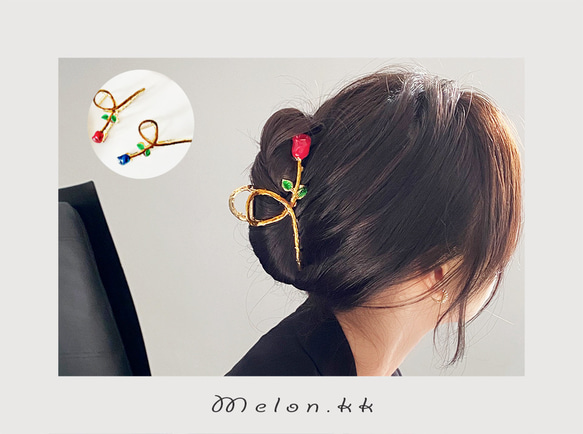 バンスクリップ 薔薇 髪飾り 2色 韓国 浴衣 ヘアクリップ ヘアアクセサリー ローズ アレンジ -Melon.kk 1枚目の画像