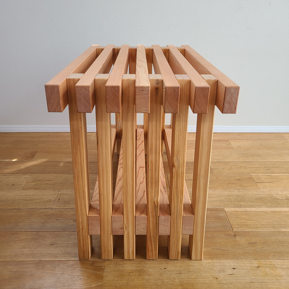 格子スツール大　スツール　花台　無垢　天然　椅子　いす　イス　サイドテーブル　木製　和風　和モダン　個性的 6枚目の画像