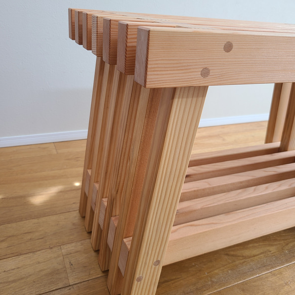 格子スツール大　スツール　花台　無垢　天然　椅子　いす　イス　サイドテーブル　木製　和風　和モダン　個性的 7枚目の画像