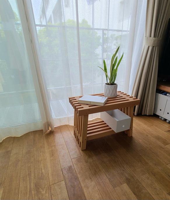 格子スツール大　スツール　花台　無垢　天然　椅子　いす　イス　サイドテーブル　木製　和風　和モダン　個性的 9枚目の画像