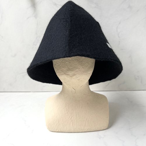 送料無料】メリノウール サウナハット/ブラック キューブ ニット帽