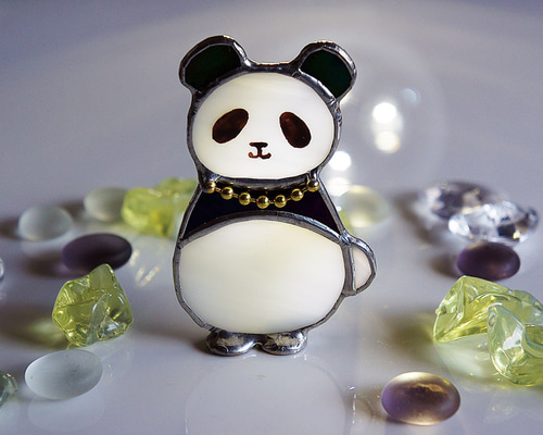 レトロ、アンティークのパンダさん お花柄のガラスの置物 2点 レトロ