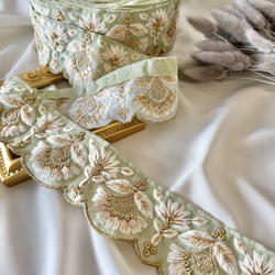 30cm  インド刺繍リボン  シルク  スカラップ花柄 4枚目の画像