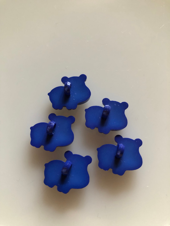 アンティーク ボタン 5個　ビンテージ 昭和 レトロ 個性的 ハンドメイド素材 日本製 ポップ アクセ カバ　青　ブルー 6枚目の画像