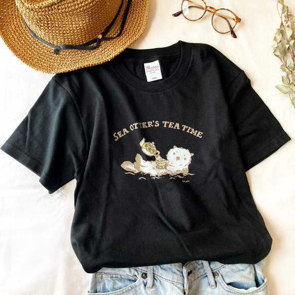 【６月初旬発送】Otter's Tea Time Tシャツ（ブラック）｜ラッコ〔動物シリーズ〕 6枚目の画像
