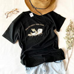【６月初旬発送】Otter's Tea Time Tシャツ（ブラック）｜ラッコ〔動物シリーズ〕 5枚目の画像