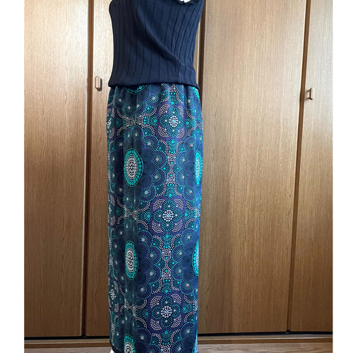 アフリカ布の青系ロングスカート アフリカ布・ロングスカート 2022年 春夏