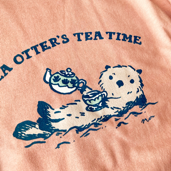 【８月下旬発送】Otter's Tea Time Tシャツ（ピンク）｜ラッコ〔動物シリーズ〕 6枚目の画像